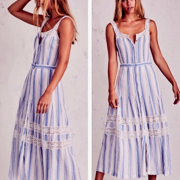LoveShackFancy Blue and White Lace Maxi Dress - Picture 1 of 8